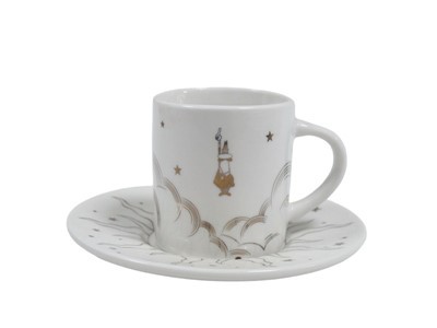 Porselens kaffekopp og tallerken